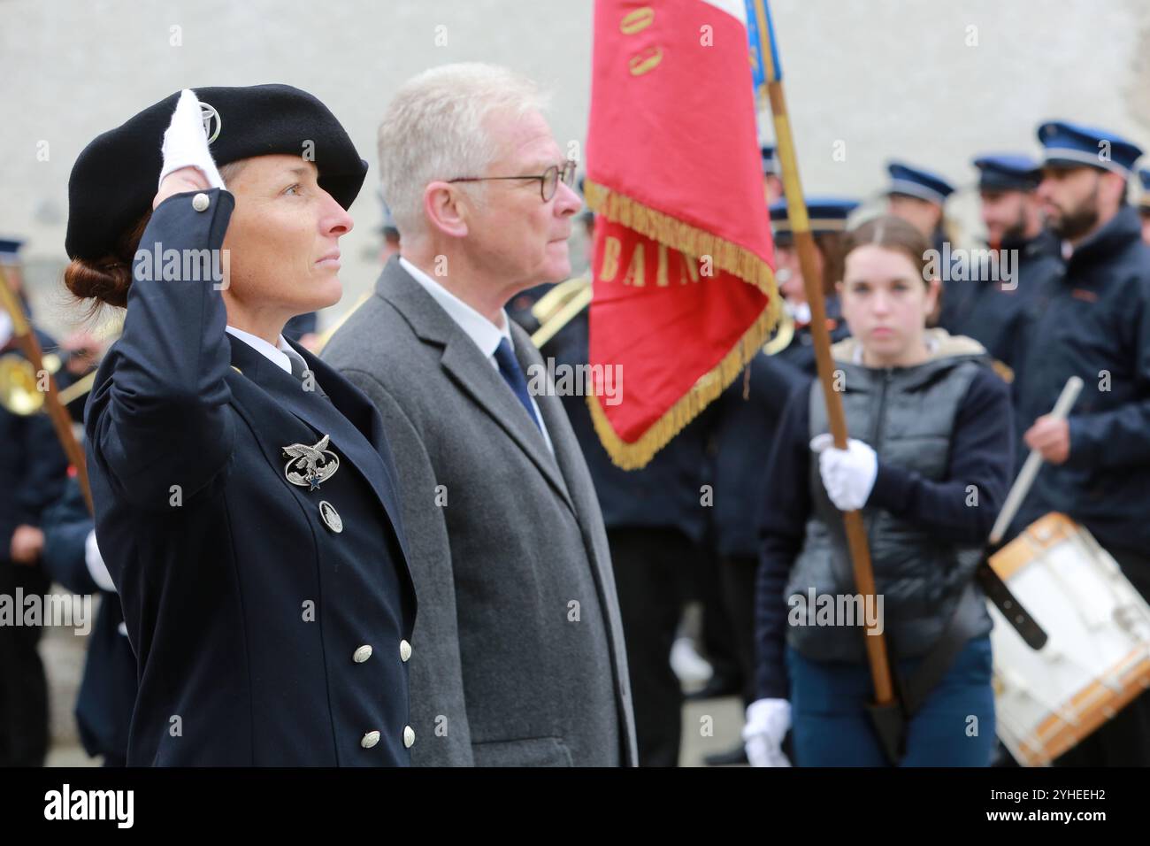 Jean-Marc Peillex, maire de Saint-Gervais-les-bains. Commémoration de l'Armistice. Saint-Gervais Mont-Blanc. Haute-Savoie. Auvergne-Rhône-Alpes. Franc Banque D'Images