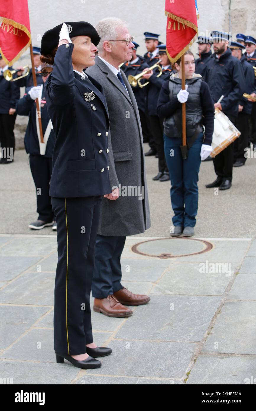 Jean-Marc Peillex, maire de Saint-Gervais-les-bains. Commémoration de l'Armistice. Saint-Gervais Mont-Blanc. Haute-Savoie. Auvergne-Rhône-Alpes. Franc Banque D'Images