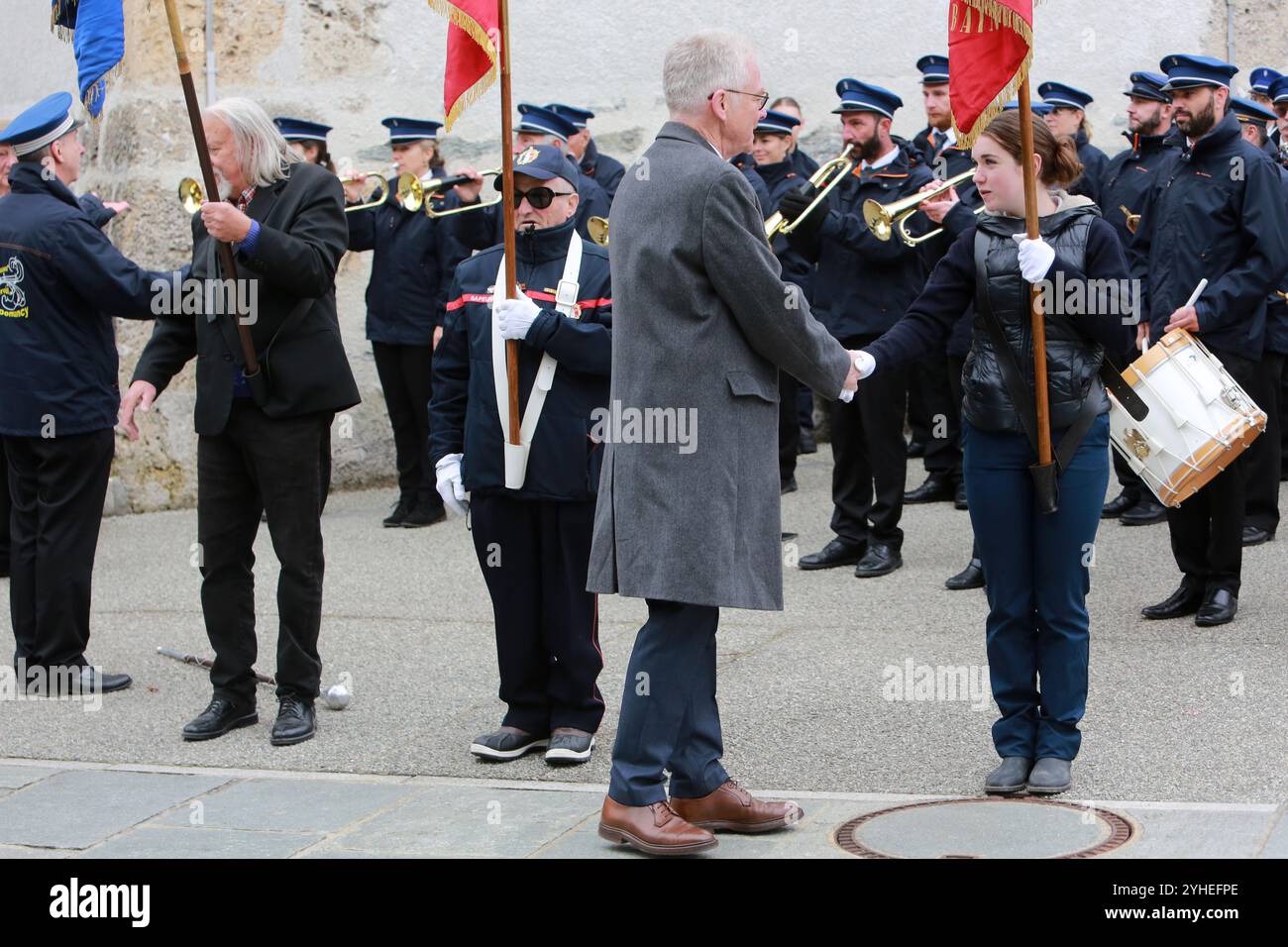 Jean-Marc Peillex, maire de Saint-Gervais-les-bains. Commémoration de l'Armistice. Saint-Gervais Mont-Blanc. Haute-Savoie. Auvergne-Rhône-Alpes. Franc Banque D'Images