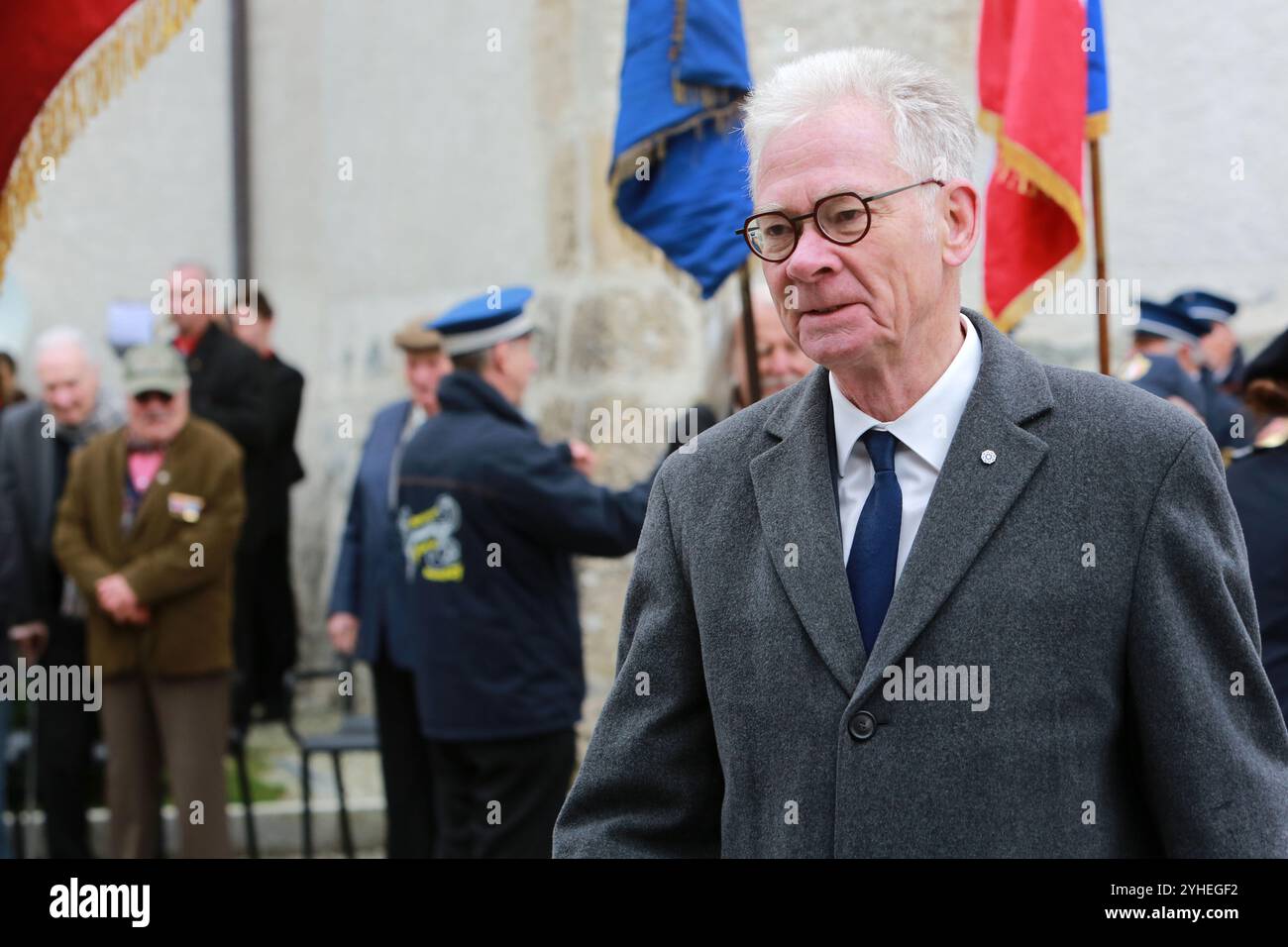 Jean-Marc Peillex, maire de Saint-Gervais-les-bains. Commémoration de l'Armistice. Saint-Gervais Mont-Blanc. Haute-Savoie. Auvergne-Rhône-Alpes. Franc Banque D'Images