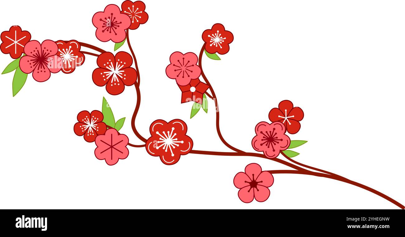 Illustration vectorielle élégante d'une branche de Sakura, couramment utilisée dans l'art kabuki japonais, avec des fleurs roses. Dessin animé illustration graphique compositio Illustration de Vecteur