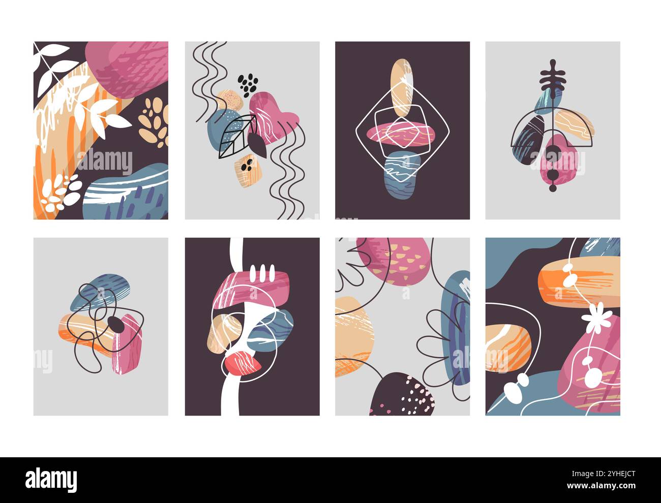 Cartes abstraites en galets. Pierres texturées de la côte de la mer, pyramides d'équilibre et décorations. Couvre la conception, les bannières de spa, les modèles vectoriels néotériques Illustration de Vecteur