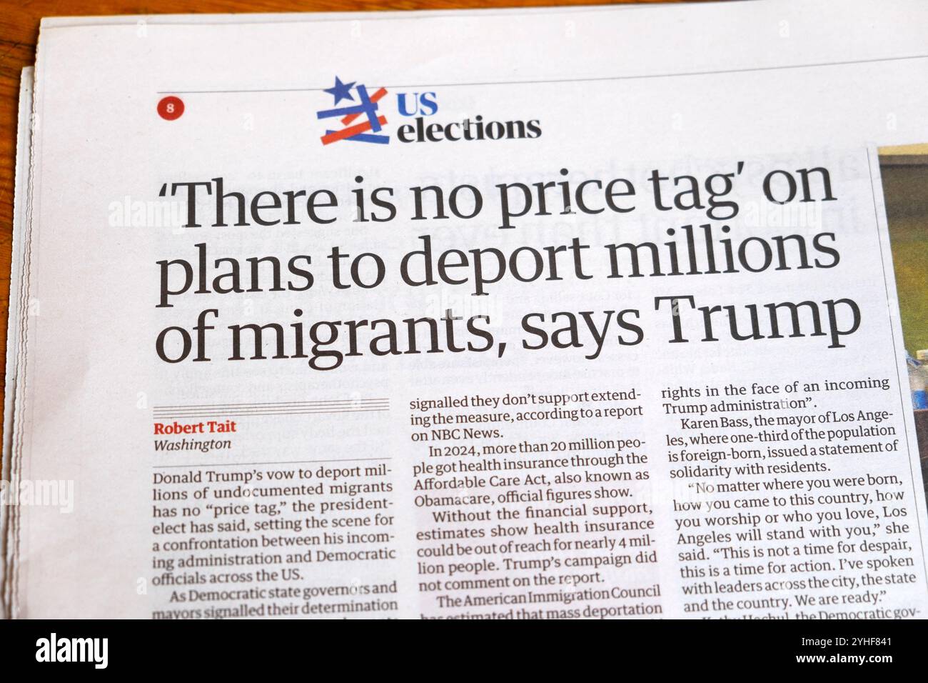 "Les élections AMÉRICAINES "il n'y a pas de prix" sur les plans d'expulsion de millions de migrants, dit le titre du journal Guardian de Donald Trump le 9 novembre 2024 Royaume-Uni Banque D'Images