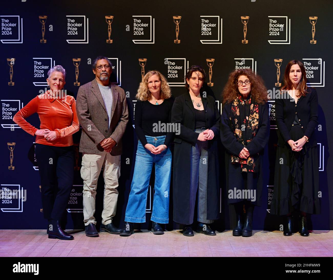 LONDRES, ROYAUME-UNI. 11 novembre 2024. Charlotte Wood, Percival Everett, Samantha Harvey, Yael van der Wouden, Anne Michaels et Rachel Kushner assistent au Booker Prize Shortlist lectures 2024 - Photocall sur scène avec des auteurs au Royal Festival Hall, Southbank Centre, Londres, Royaume-Uni. (Photo de 李世惠/Voir Li/Picture Capital) crédit : Voir Li/Picture Capital/Alamy Live News Banque D'Images