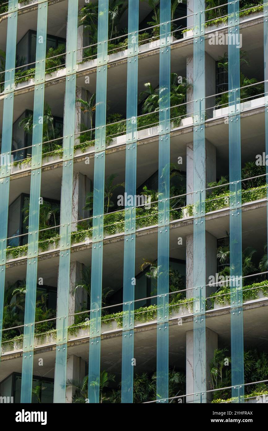 L'immeuble de bureaux Capita Green est un design écologiquement durable avec des poches verticales de verdure dans le quartier des affaires de Singapour. Banque D'Images