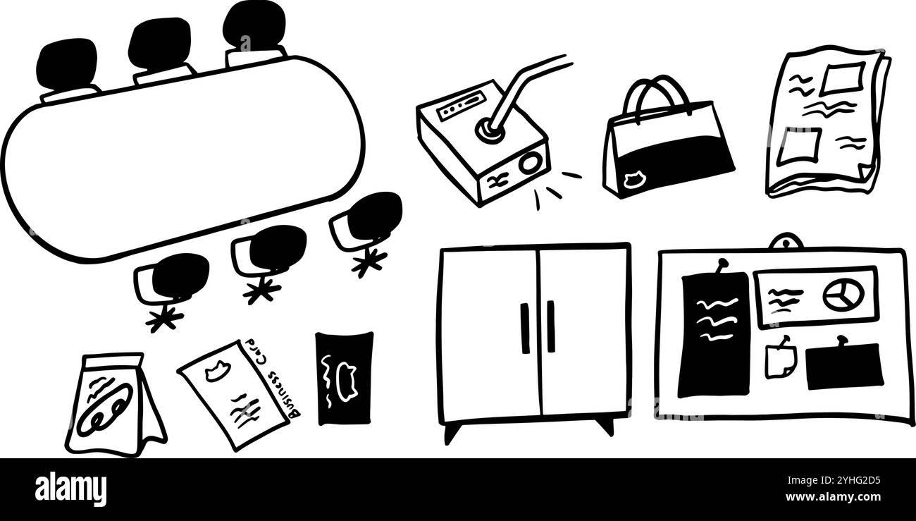Office Objects Theme illustration Pack | vecteur minimaliste de style Doodle Illustration de Vecteur