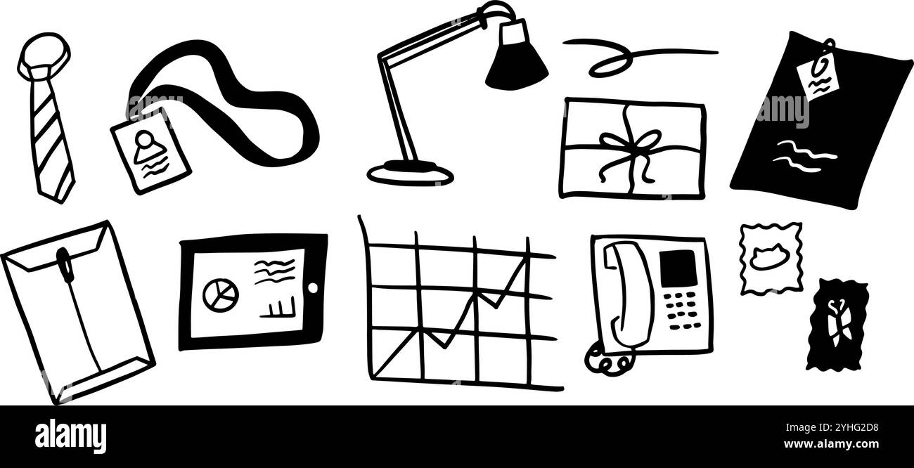 Office Objects Theme illustration Pack | vecteur minimaliste de style Doodle Illustration de Vecteur