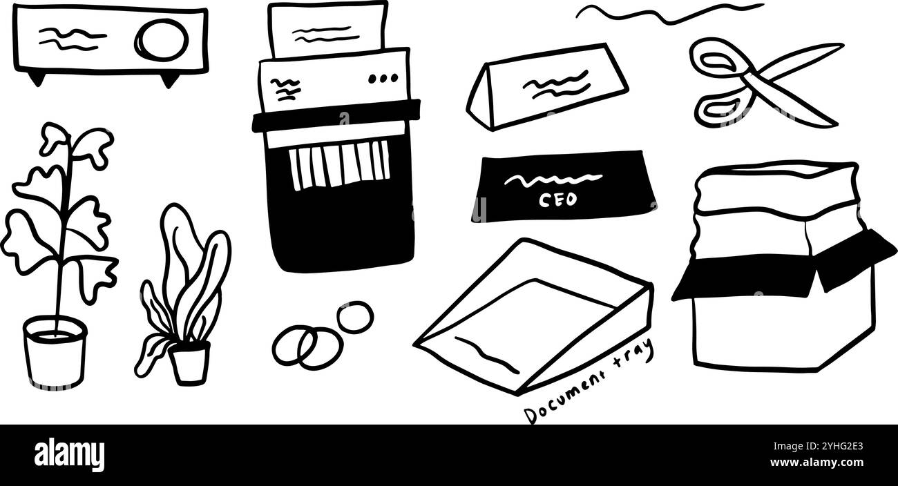 Office Objects Theme illustration Pack | vecteur minimaliste de style Doodle Illustration de Vecteur
