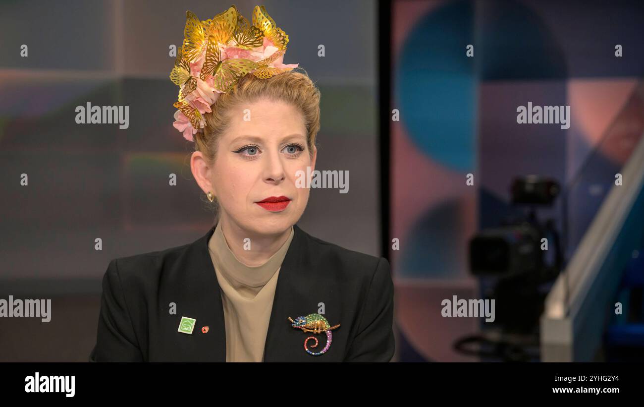 GER, Berlin, zu Gast BEI - hart aber fair Polittalk, TV, format, mit Moderator - Louis Klamroth, Das Erste, Berlin-Adlershof - Am Studio 20, Das Thema heute : Ampel weg, problème bleiben : Wie geht ein Neuanfang, im Bild : Christina Böhm: Geschäftsführerin eines Malereibetriebs, 11.11.2024, *** GER, Berlin, invité sur la foire hart aber Polittalk, TV, format, avec le présentateur Louis Klamroth, Das Erste, Berlin Adlershof AM Studio 20, le sujet aujourd'hui feux de circulation disparus, les problèmes restent Comment faire un nouveau départ, dans l'image Christina Böhm Directrice générale d'une entreprise de peinture, 11 2024, Copyright: Banque D'Images