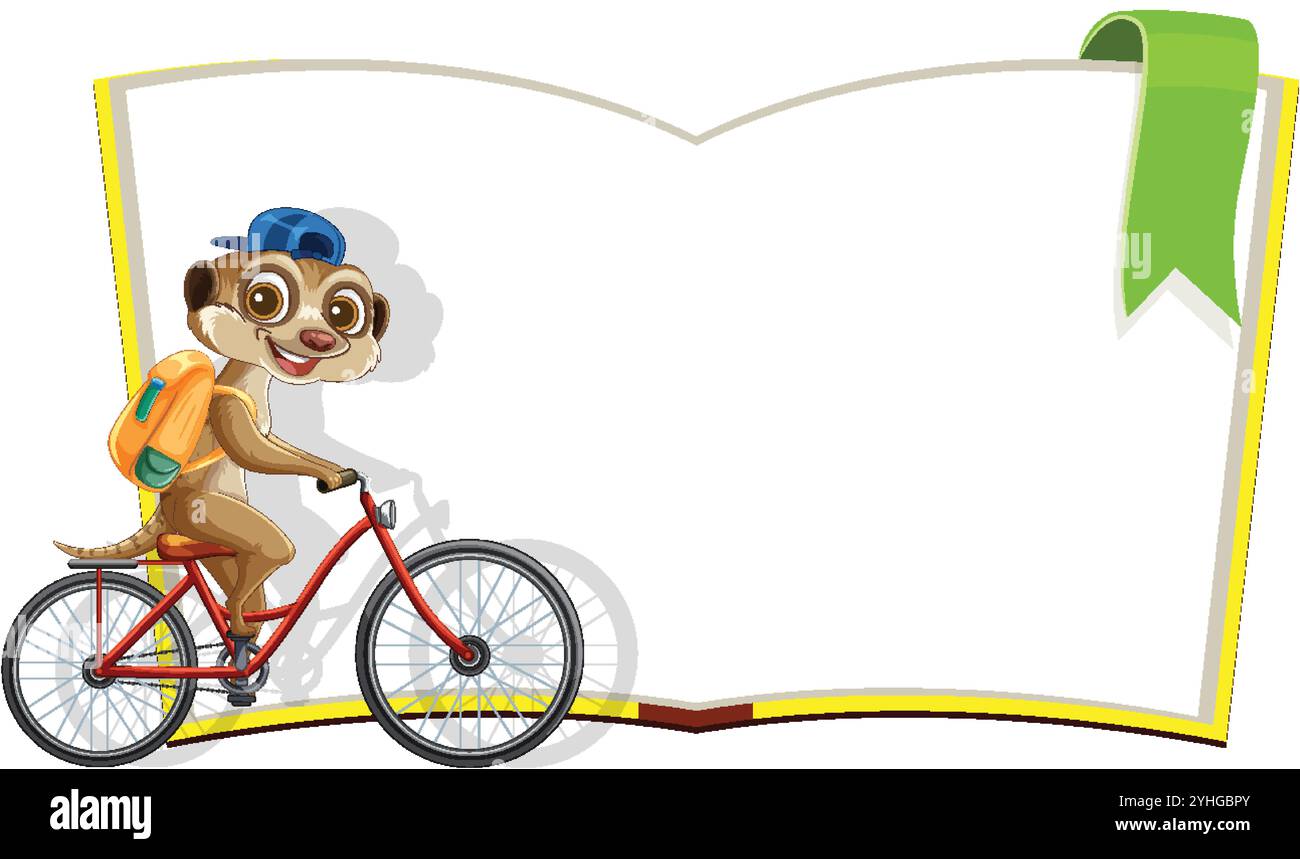 Une suricate fait du vélo avec un sac à dos Illustration de Vecteur