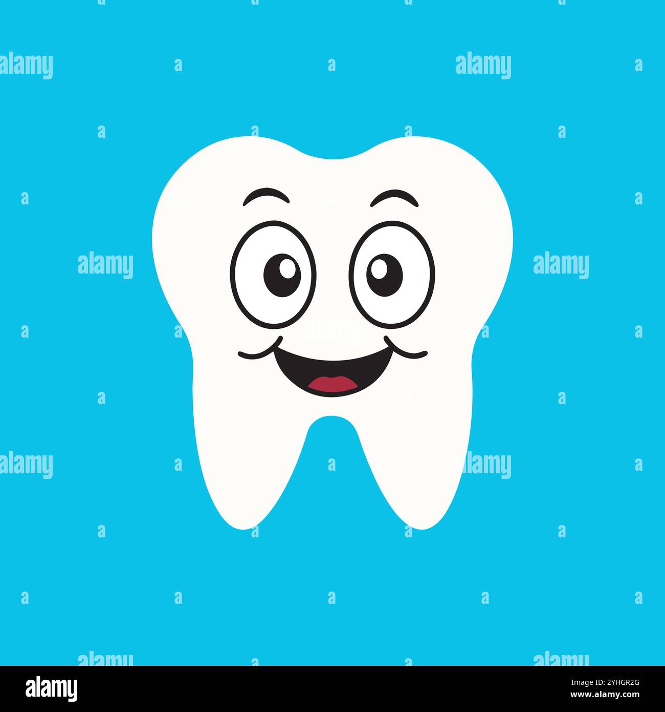 Icône dent heureuse. Personnages de dents mignons, logo, dessin animé mignon kawaii souriant personnage de visage drôle, petites dents mignonnes sur fond bleu. Illustration de Vecteur