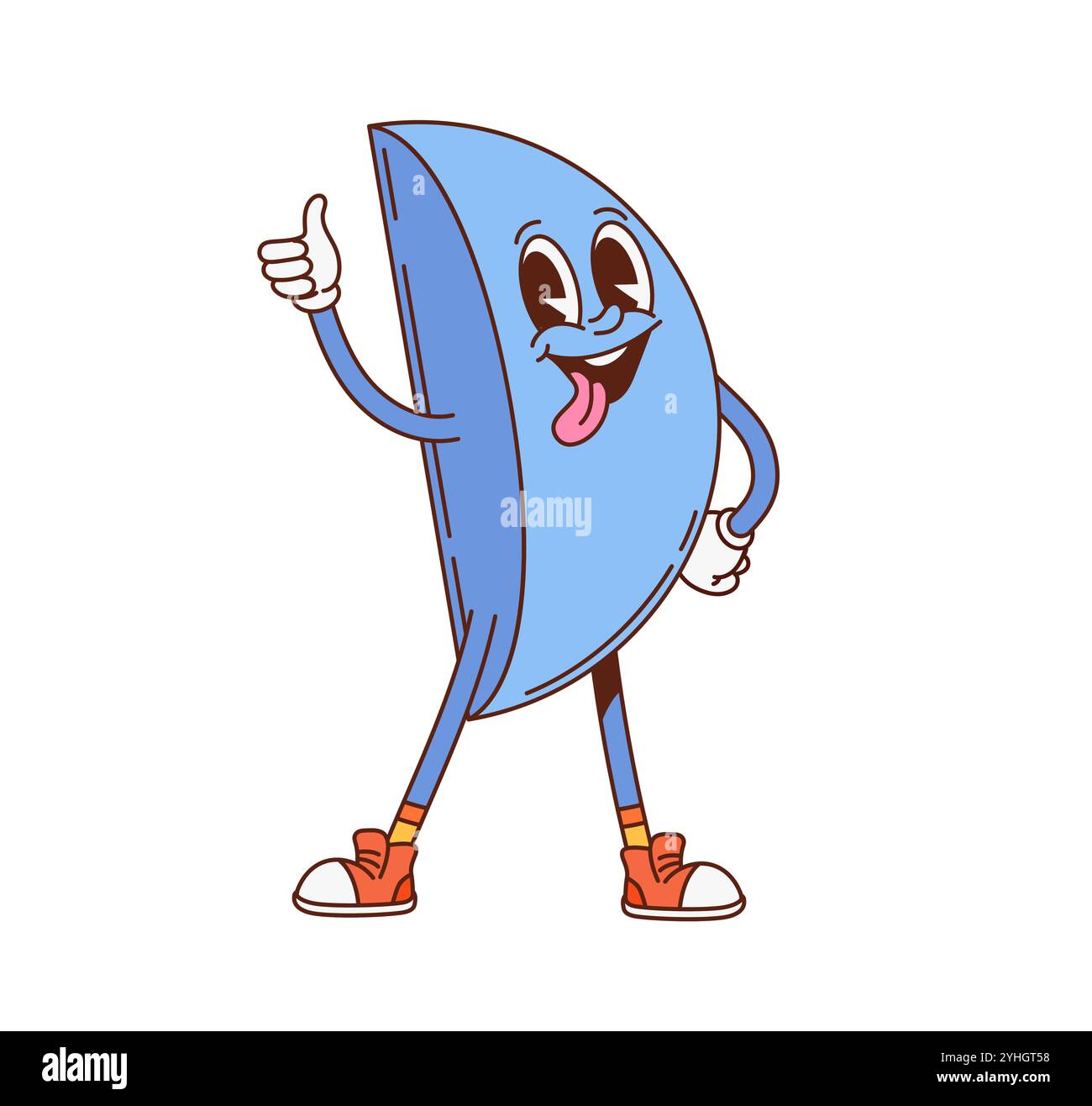 Groovy mathématique hémisphère géométrique personnage. Personnage joyeux de vecteur de dessin animé donnant un geste pouce vers le haut avec une expression heureuse et une pose ludique, transmet la positivité et le plaisir pour l'éducation des enfants Illustration de Vecteur