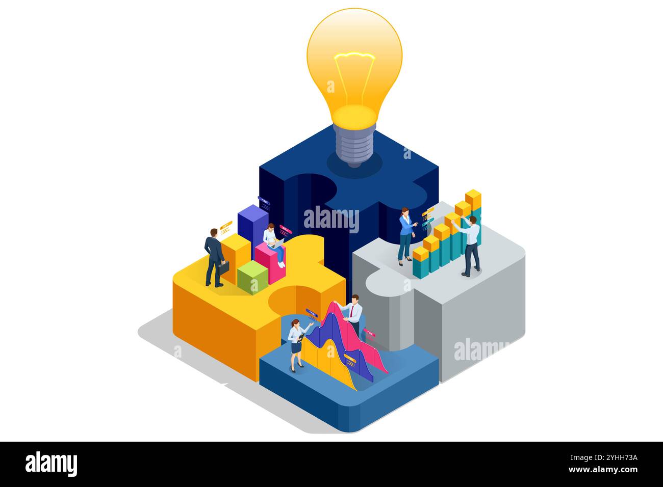 Casse-tête professionnel isométrique. Travail d'équipe et partenariat. Les gens d'affaires joignent des pièces de puzzle. Faire des affaires. Personnes connectant des éléments de puzzle Illustration de Vecteur