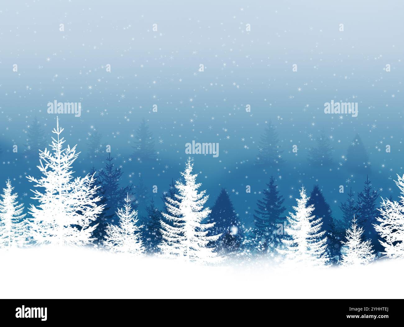 fond de forêt brumeuse bleu d'hiver avec des arbres et de la neige. fond de vacances de noël Banque D'Images