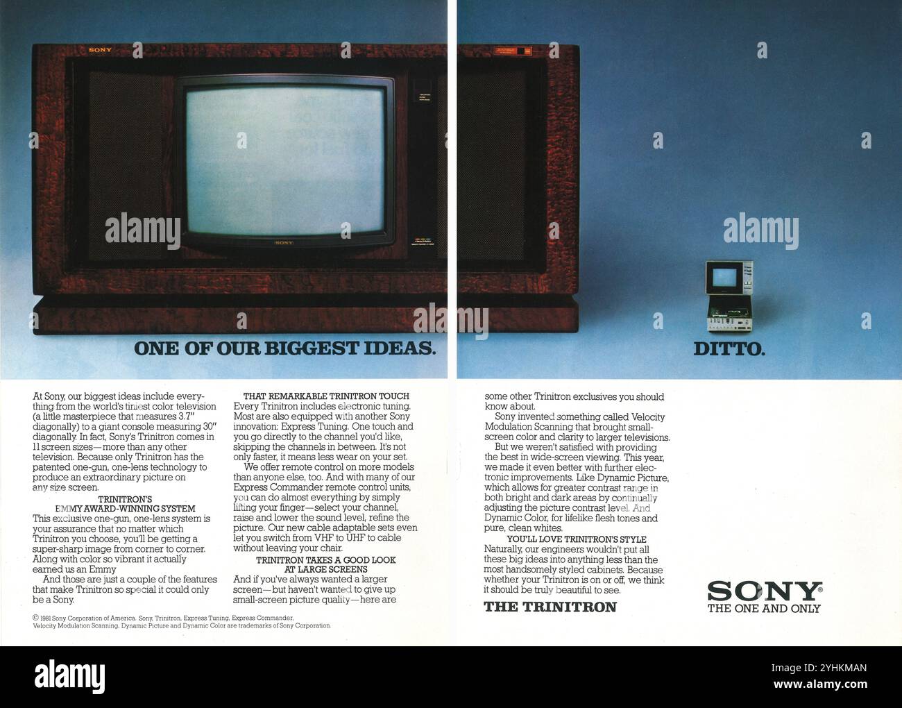 1981 publicité télévisée Sony Trinitron Banque D'Images