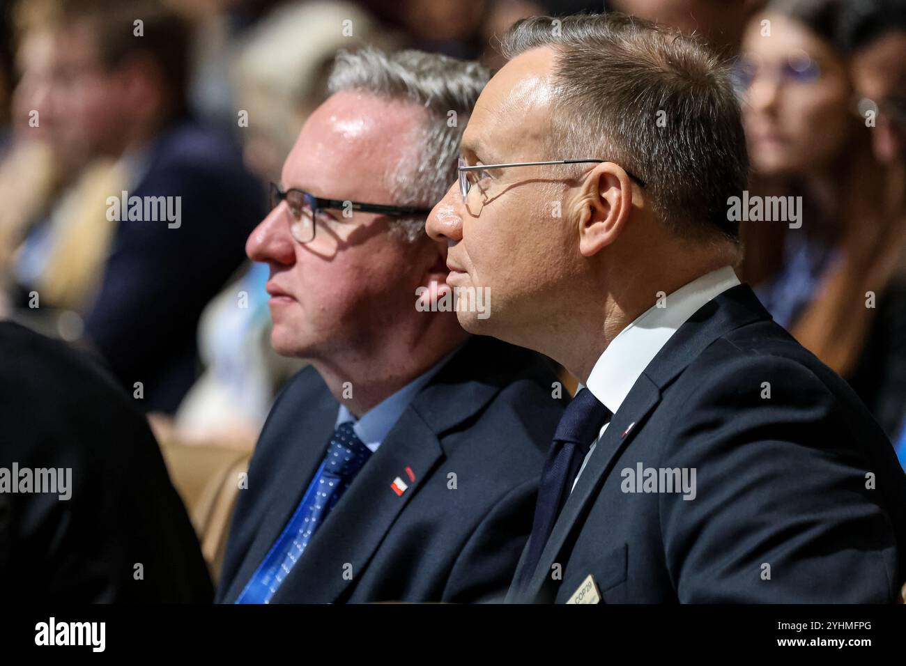 Andrzej Duda, Président de la Pologne, participe au segment de haut niveau Bakou, Azerbaïdjan, 12 novembre 2024. Conférence des Nations Unies sur les changements climatiques dans la salle plénière de Nizami pendant la COP29, un événement organisé par la CCNUCC au stade olympique de Bakou. La COP29, qui se déroulera à partir de novembre 11-22, se concentre sur la recherche d’énergie propre de compensation carbone. Crédit : Dominika Zarzycka/Alamy Live News Banque D'Images