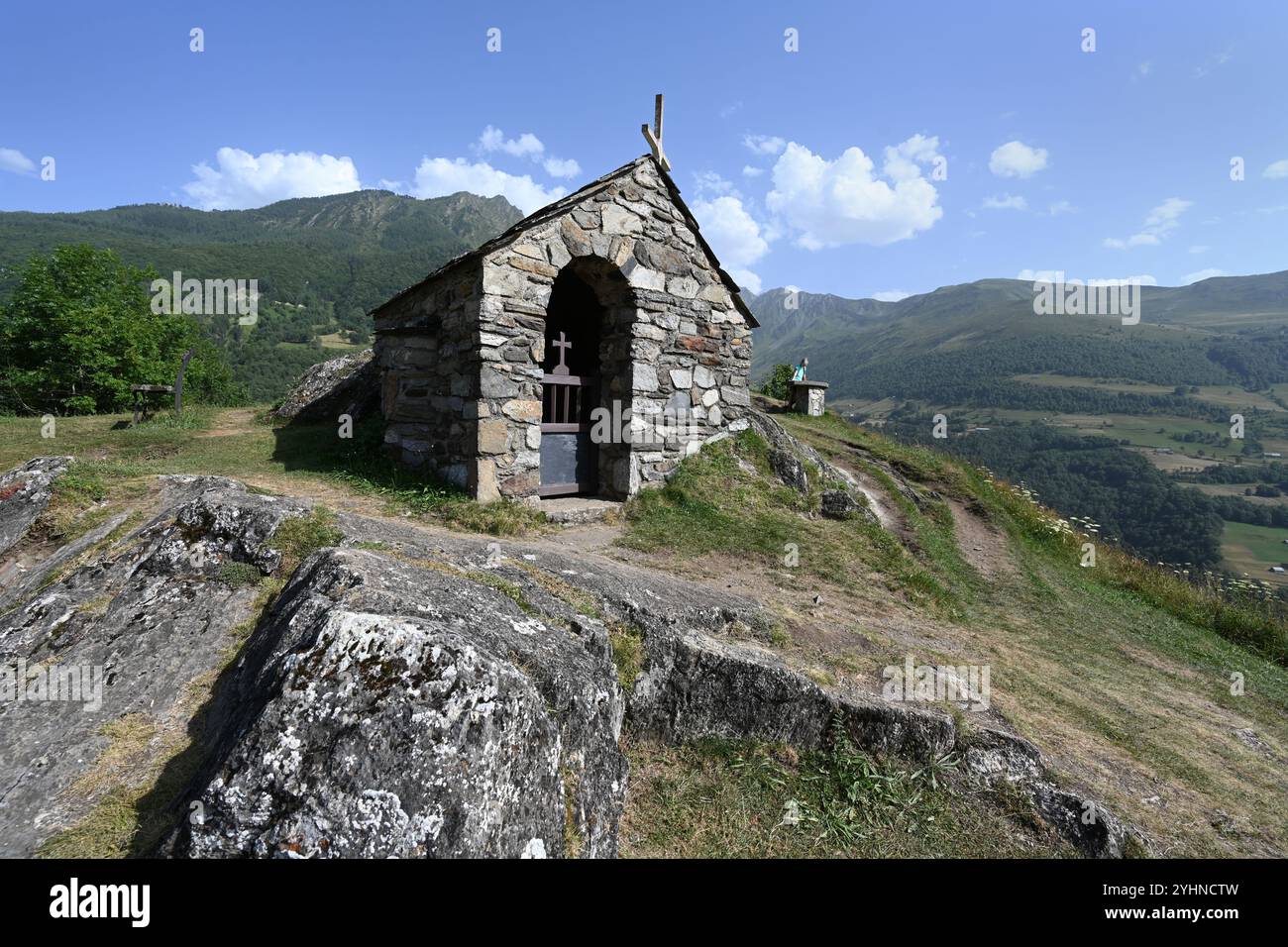 Chapelle Saint Justin, Belvédère, Oratoire, Croix et point de vue à Barèges Hautes-Pyrénées Pyrénées France Banque D'Images