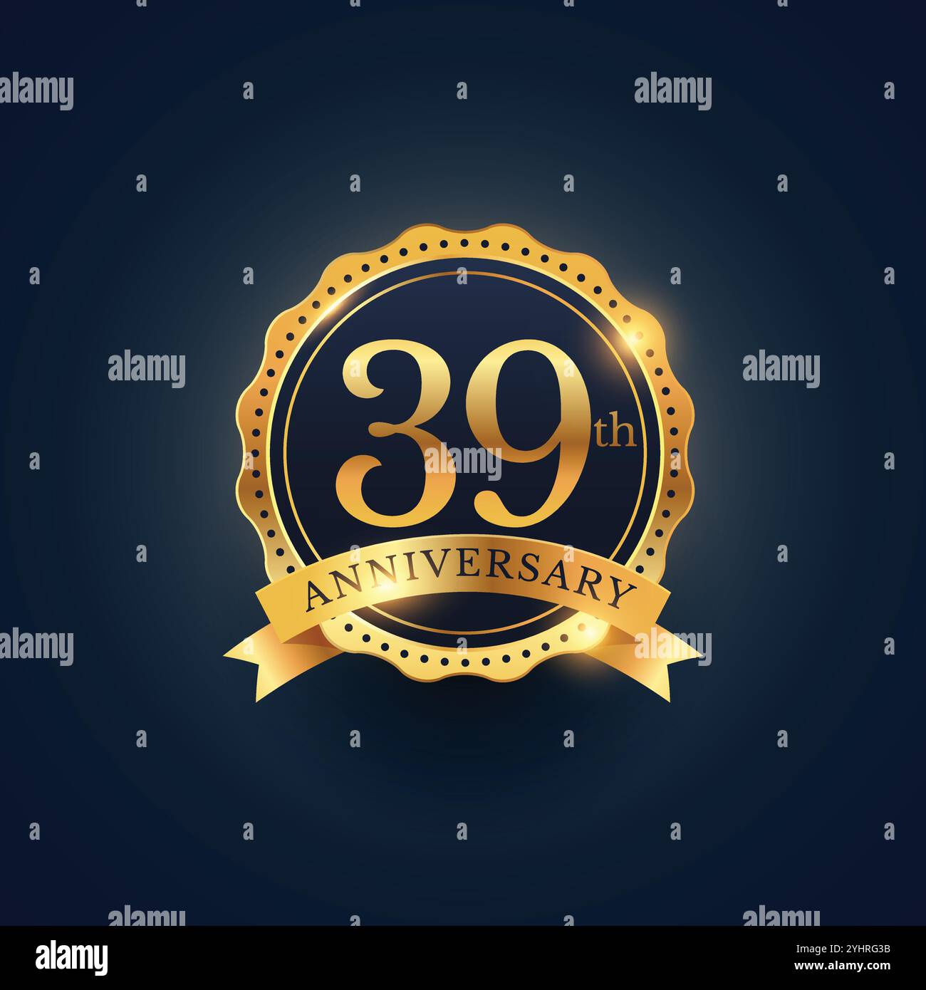 39e anniversaire du label badge dans la couleur d'or Illustration de Vecteur