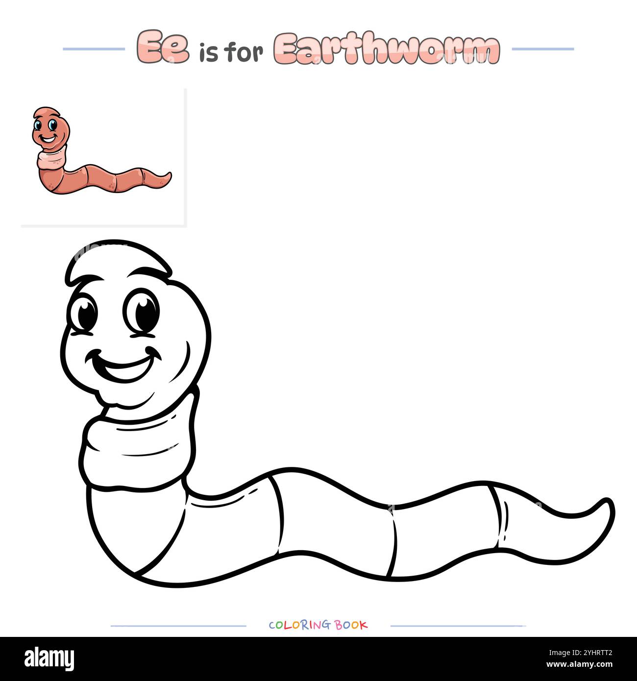 Coloriage et apprentissage alphabet dessin animé de ver de terre Illustration de Vecteur