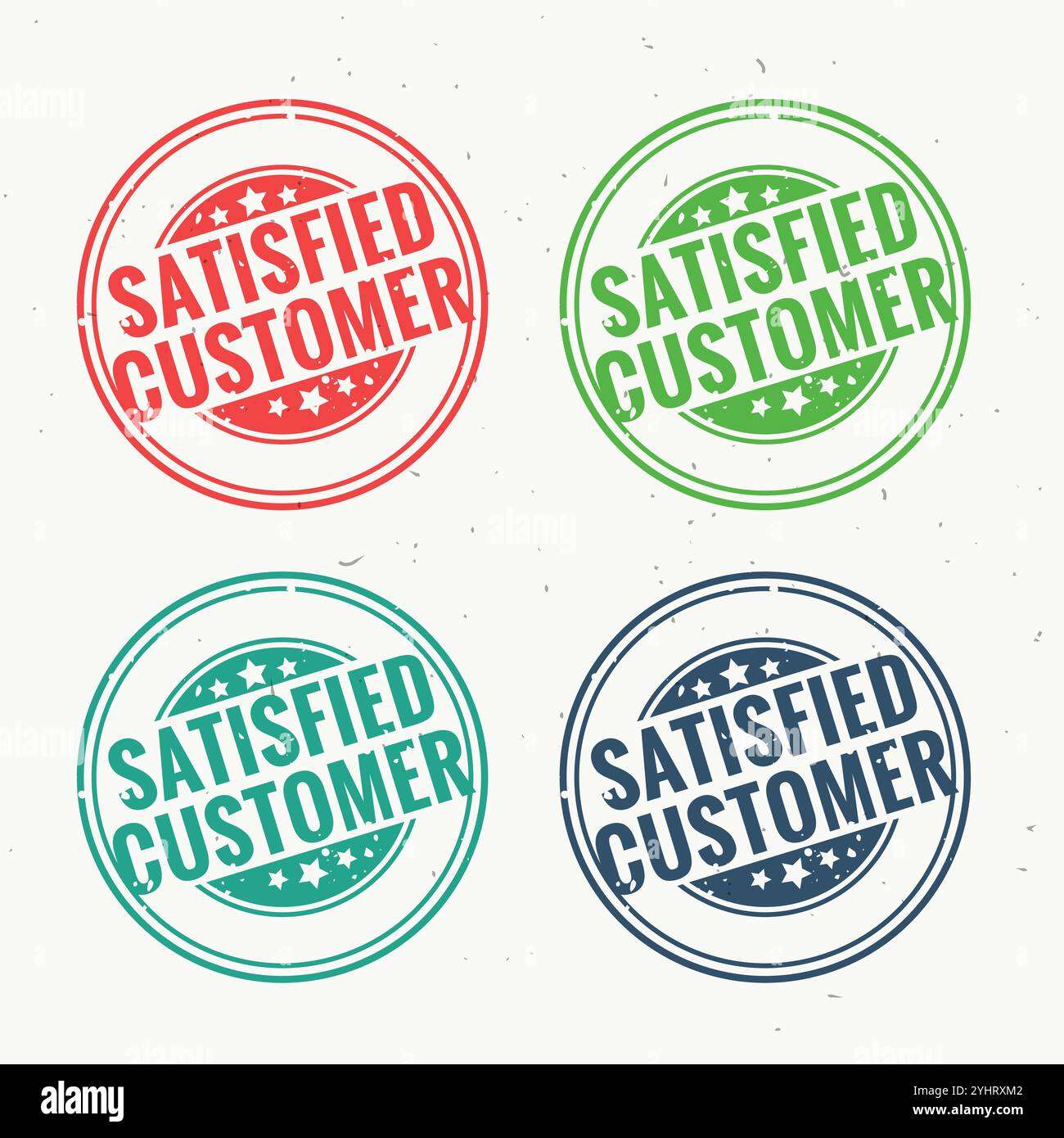 Client satisfait rubber stamp set en quatre couleurs différentes Illustration de Vecteur