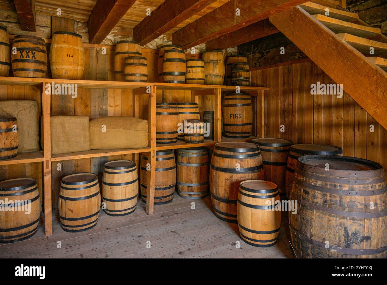 Barils de marchandises, Fort Edmonton Park, Edmonton, Alberta, Canada Banque D'Images