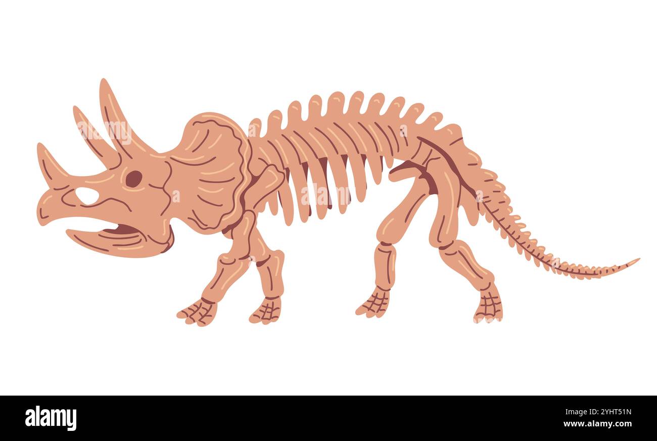 Squelette de tricératops avec cornes. Grand lézard préhistorique. Dinosaure du Jurassique. Archéologie et paléontologie. OS d'un ceratopsi éteint Illustration de Vecteur