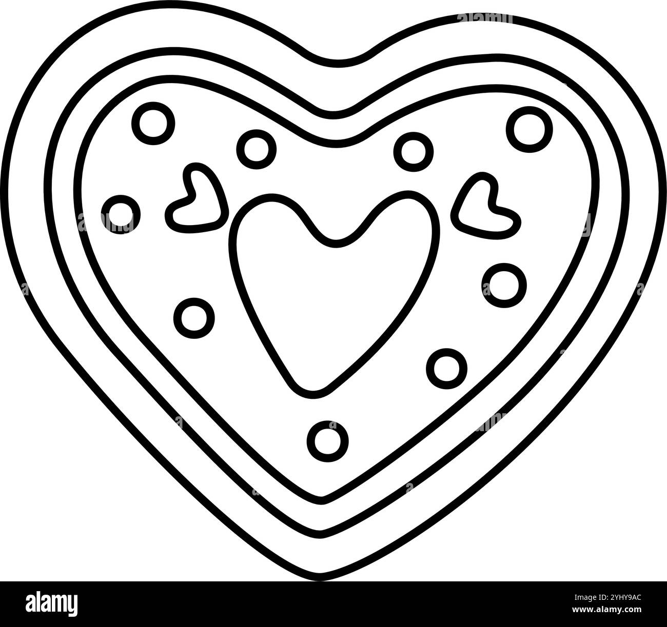 Style griffonnage coeur en pain d'épices. Cuisson isolée des fêtes dessinée à la main en noir et blanc. Coloriage art thérapie, ligne art Noël doux. Illustration vectorielle Illustration de Vecteur