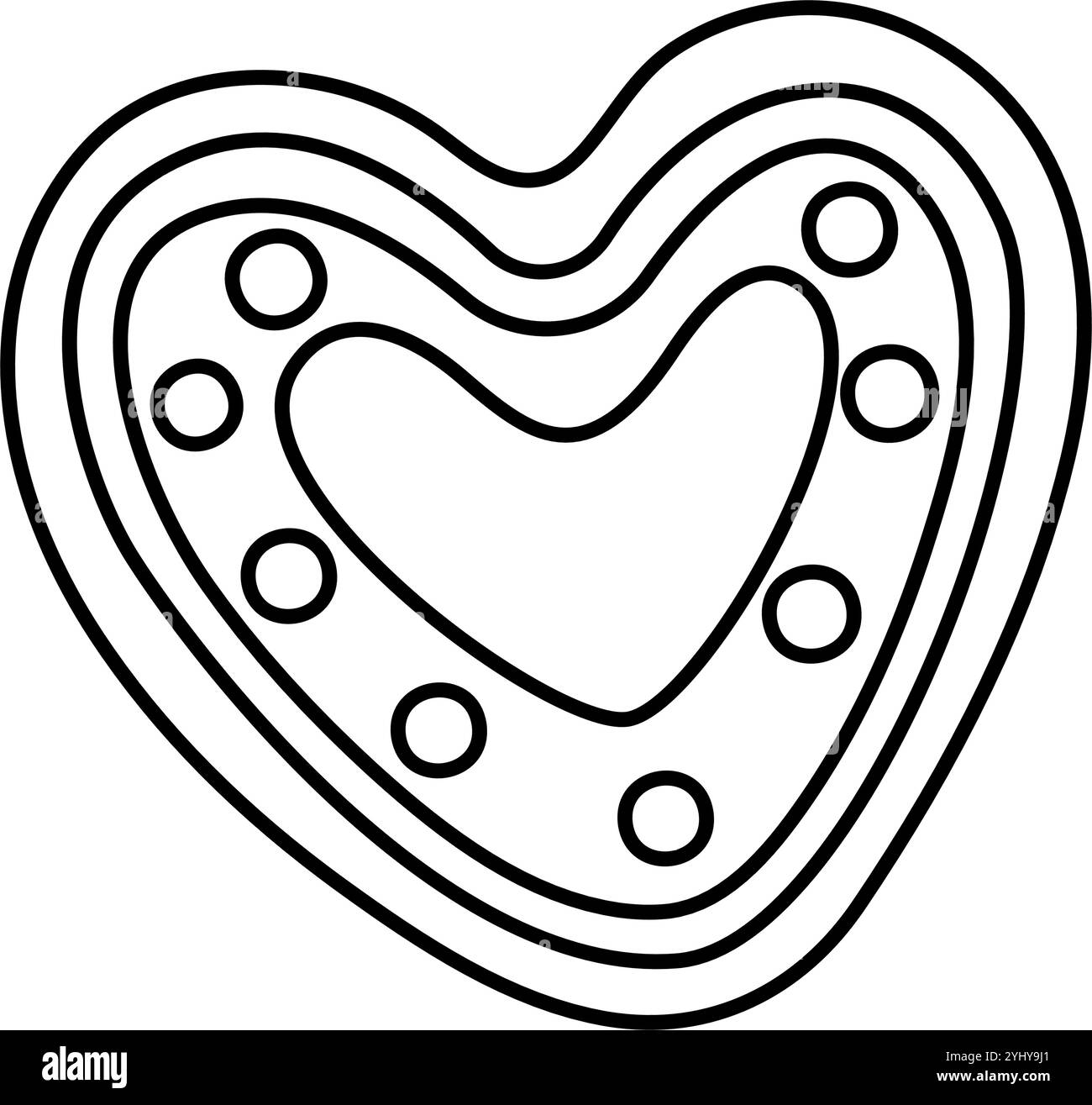 Style griffonnage coeur en pain d'épices. Cuisson isolée des fêtes dessinée à la main en noir et blanc. Coloriage art thérapie, ligne art Noël doux. Illustration vectorielle Illustration de Vecteur