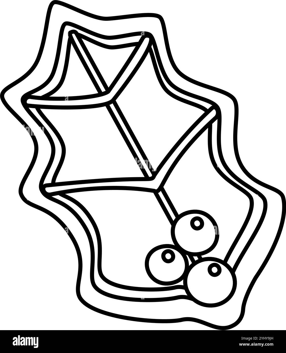 Style griffon de feuille de pain d'épices. Cuisson isolée des fêtes dessinée à la main en noir et blanc. Coloriage art thérapie, ligne art Noël doux. Illustration vectorielle Illustration de Vecteur