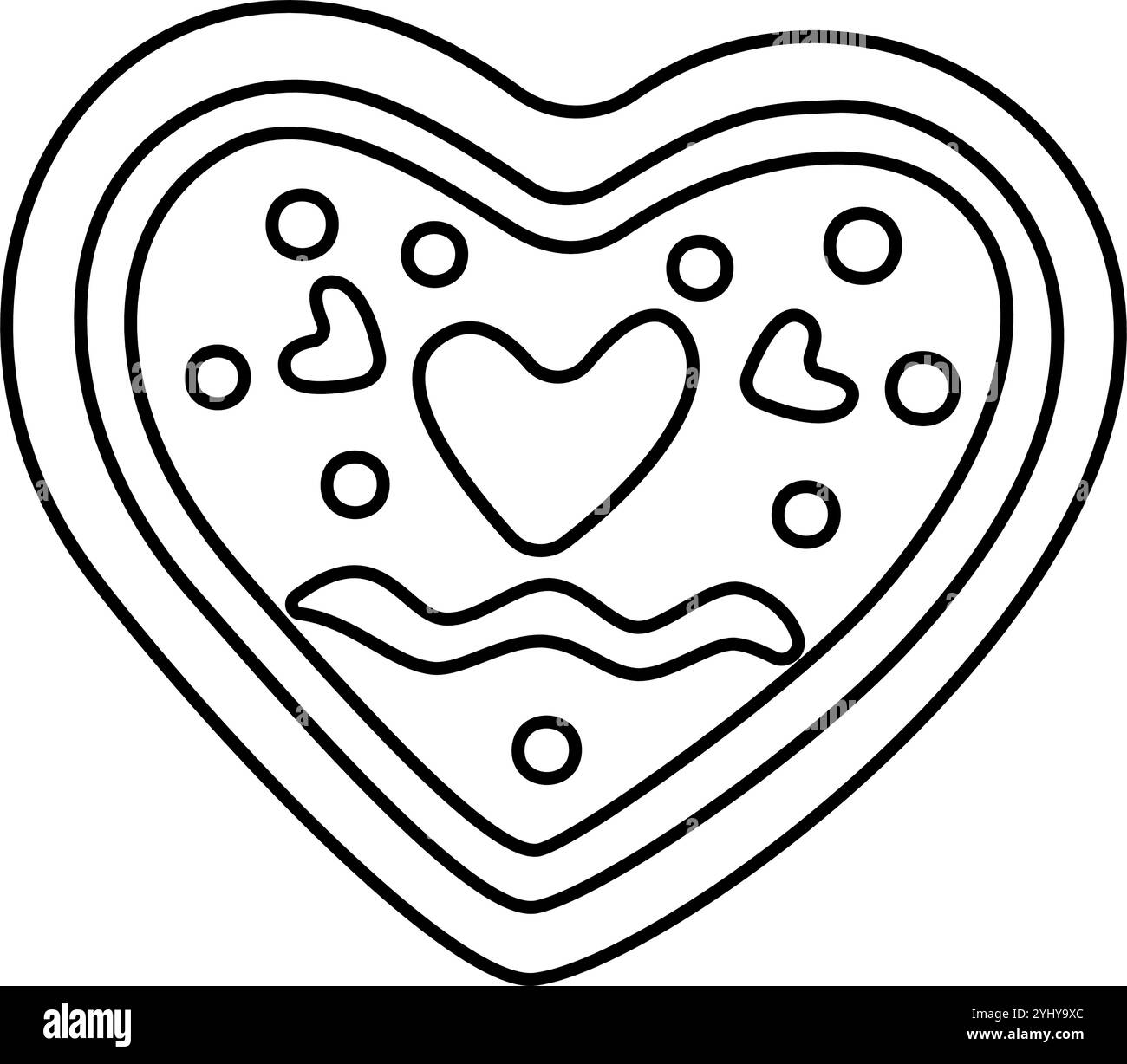 Style griffonnage coeur en pain d'épices. Cuisson isolée des fêtes dessinée à la main en noir et blanc. Coloriage art thérapie, ligne art Noël doux. Illustration vectorielle Illustration de Vecteur