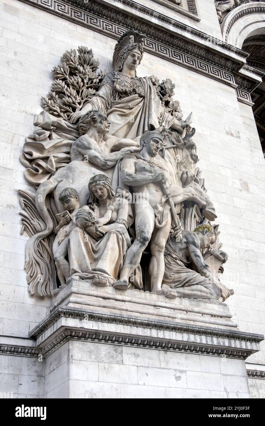 Sculpture la paix de 1815 sur l'Arc de Triomphe, Paris, France Banque D'Images
