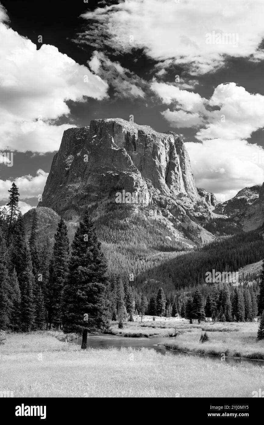 WY01798-00-BW...WYOMING - Squaretop Mountain vue depuis la Green River Valley, Bridger Wilderness - Bridger National Forest. Banque D'Images