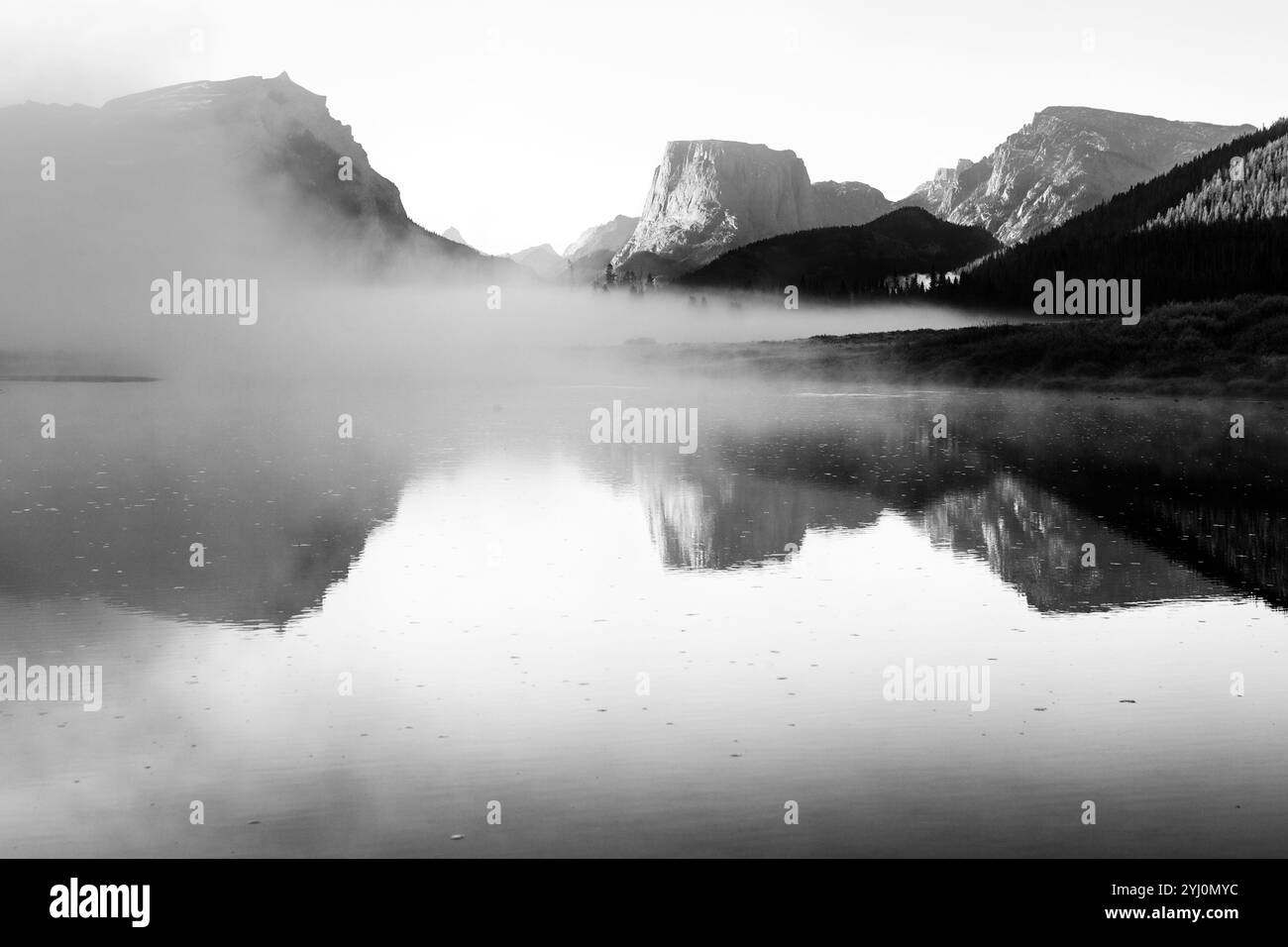 WY01804-00...WYOMING - matinée fantaisie le long de la rivière Green avec Square Top Mountain visible au loin, forêt nationale de Bridger. Banque D'Images