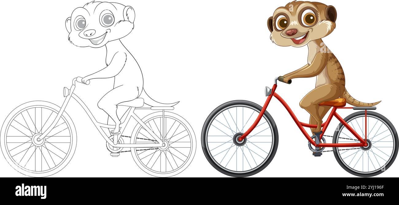 Un joyeux suricat cycliste sur un vélo rouge Illustration de Vecteur
