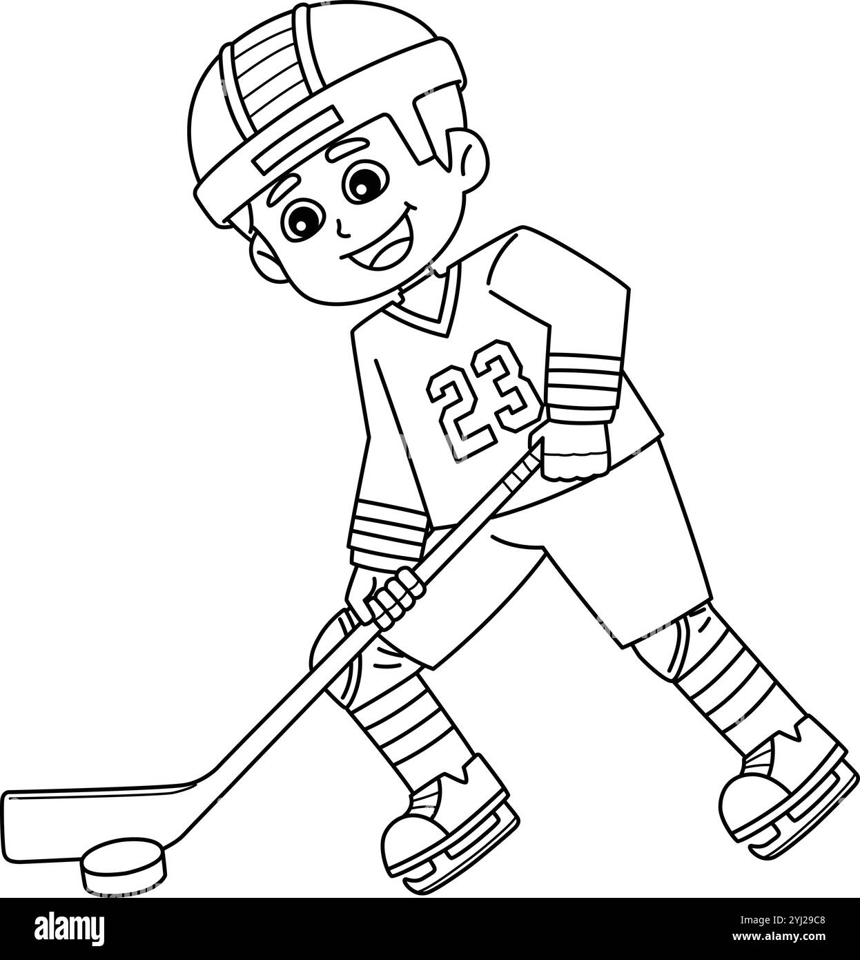 Joueur de hockey sur glace dribble coloration isolée Illustration de Vecteur