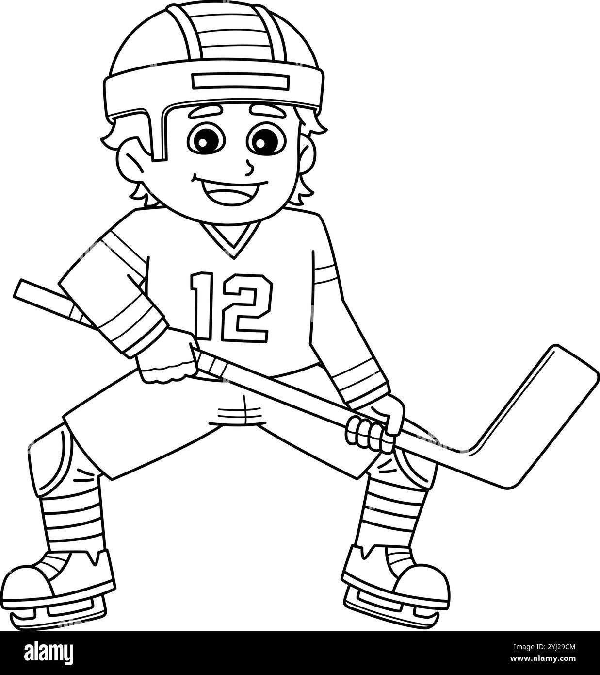 Joueur de hockey sur glace Boy à la patinoire isolée Illustration de Vecteur
