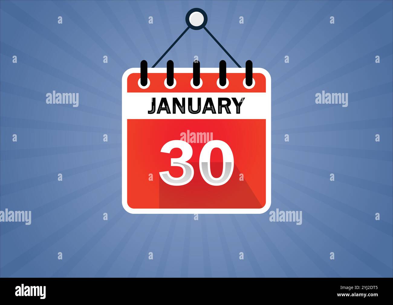 Janvier 30, affiche suspendue calendrier. 30èmes jours du mois, illustration moderne. Style plat Illustration de Vecteur