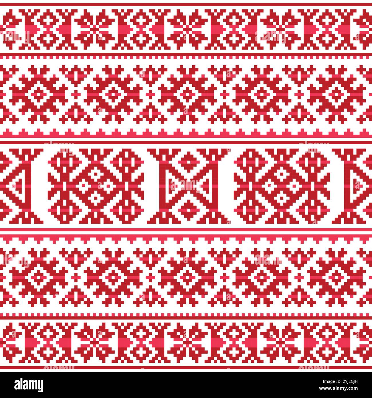 Hiver ou Noël style Sami folk art vecteur rouge et blanc modèle sans couture. Non généré par IA Illustration de Vecteur
