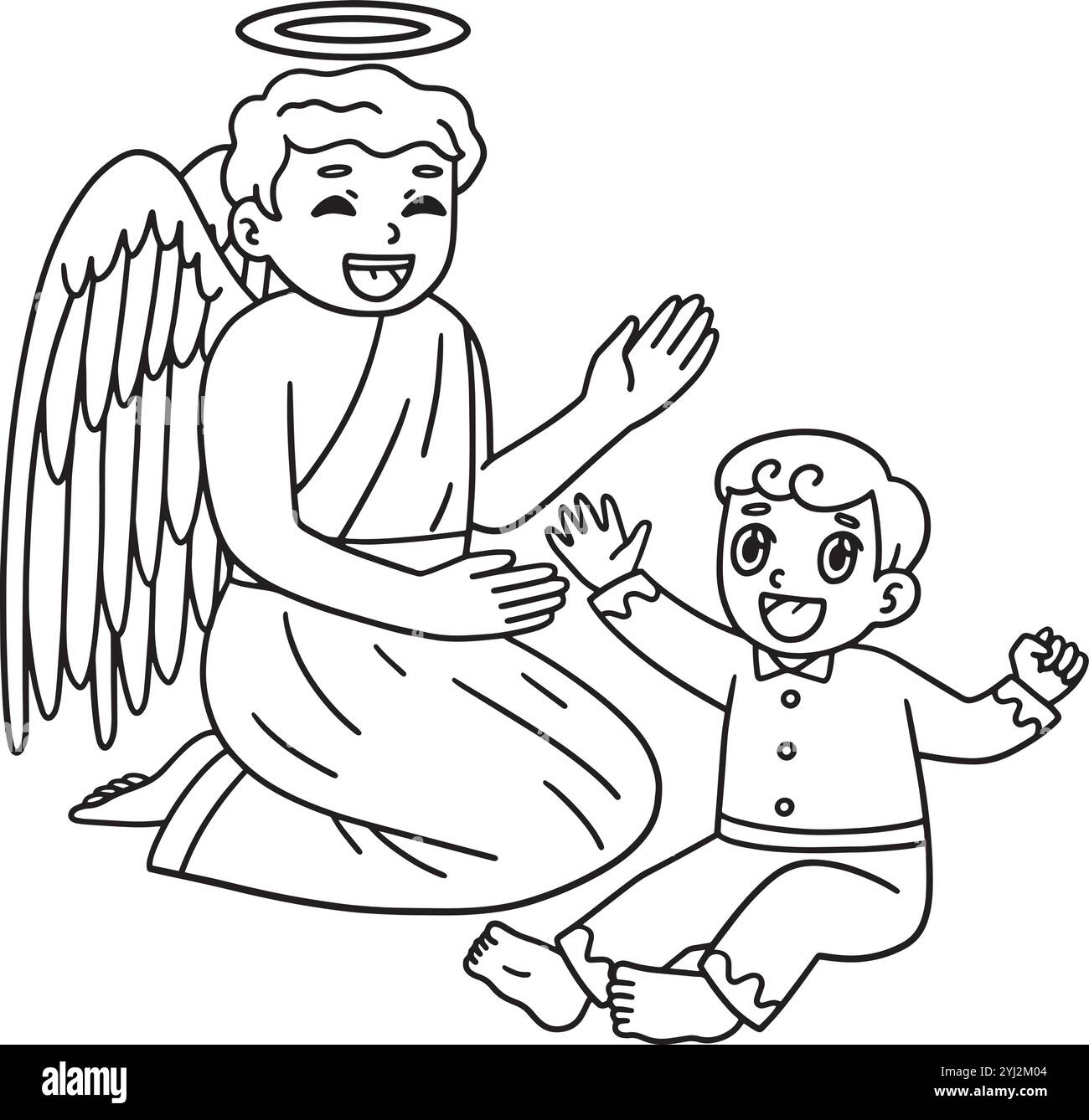 Baptême bébé et ange gardien coloration isolée Illustration de Vecteur