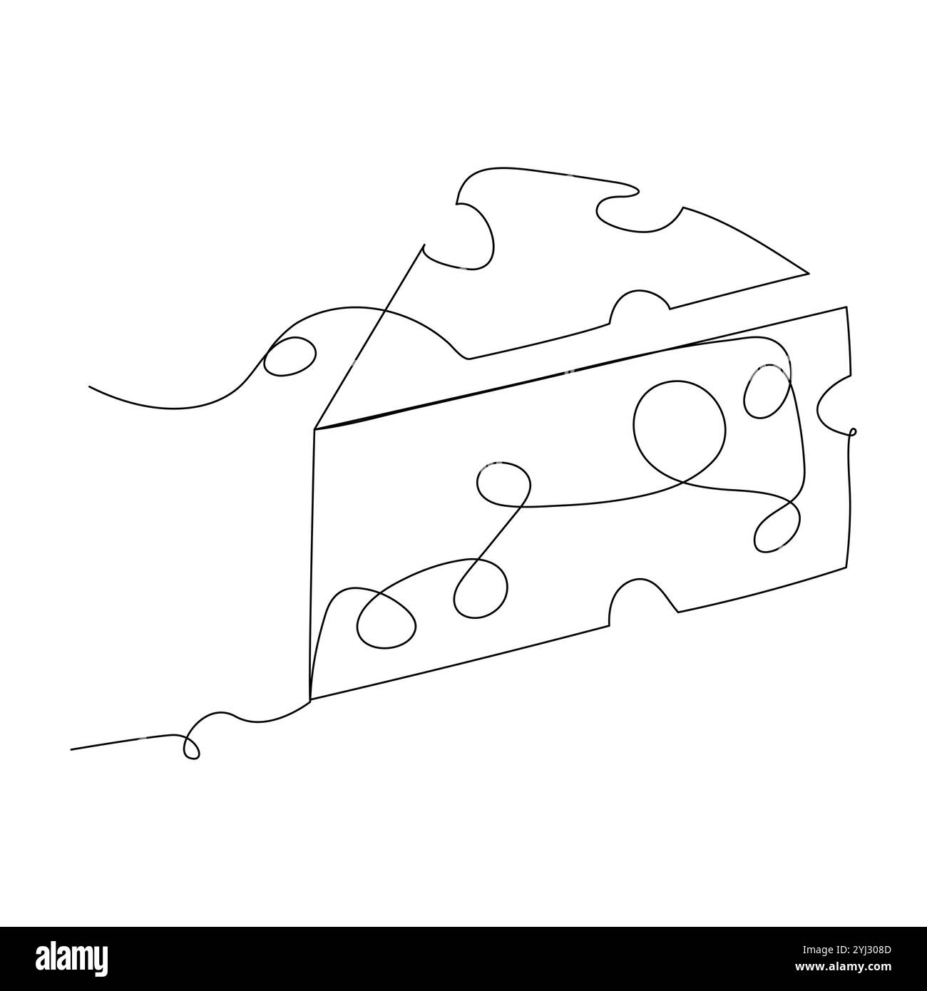 Dessin au trait continu de l'icône de la journée des amateurs de fromage nationaux. Croquis linéaire minimaliste dessiné à la main de roue de fromage avec des trous et une pièce coupée. Vecteur Illustration de Vecteur