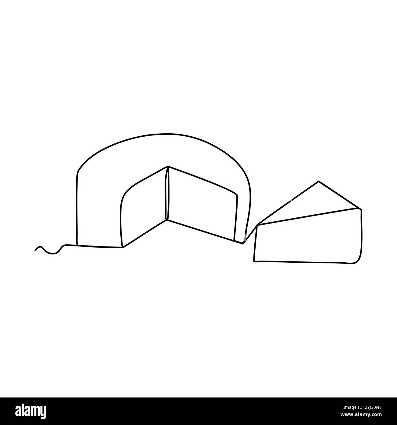 Dessin au trait continu de l'icône de la journée des amateurs de fromage nationaux. Croquis linéaire minimaliste dessiné à la main de roue de fromage avec des trous et une pièce coupée. Vecteur Illustration de Vecteur