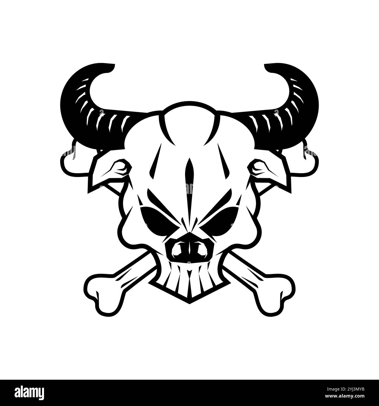 Crâne de taureau et os. Concept tête de squelette haussière pour drapeau pirate Illustration de Vecteur