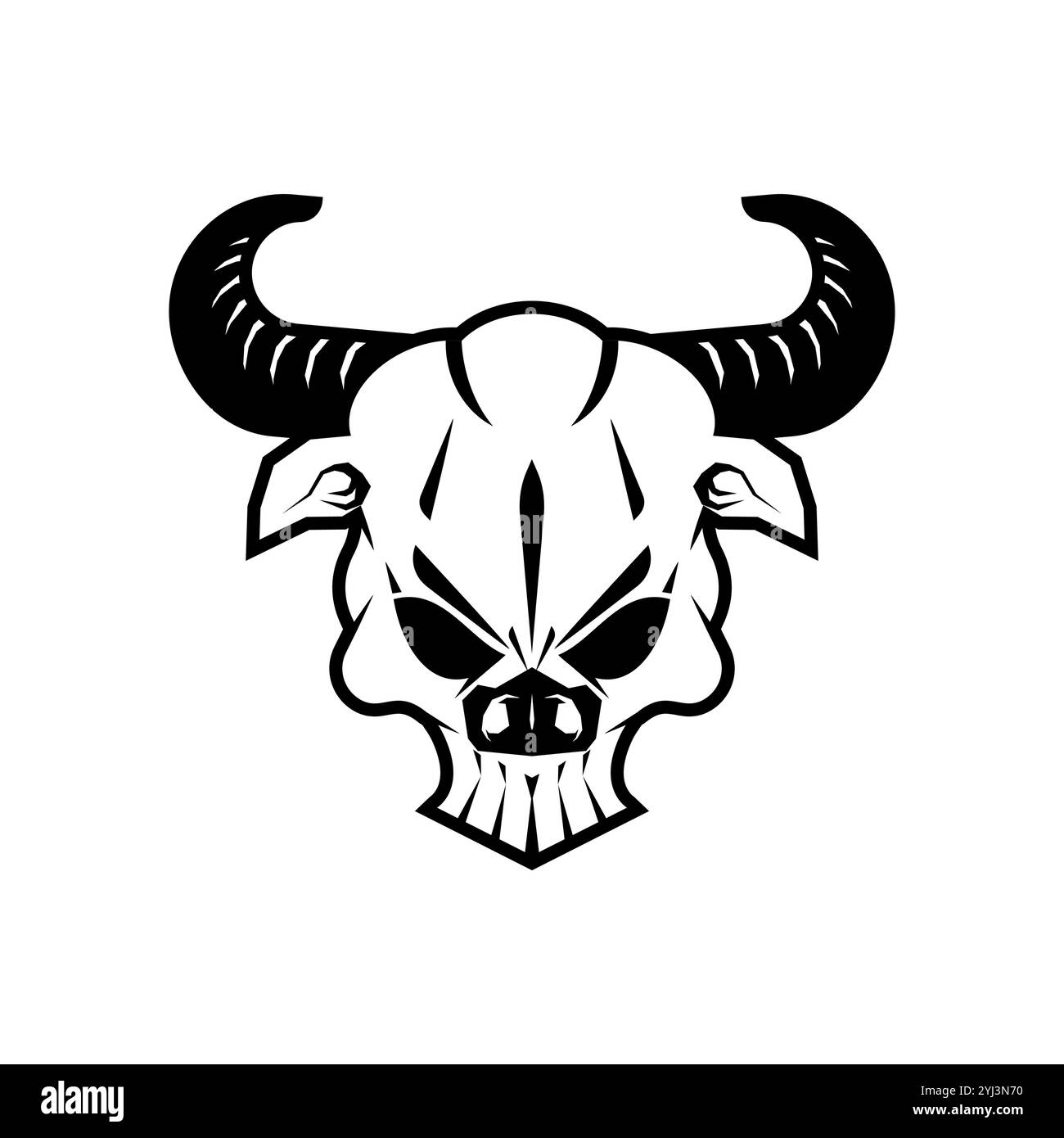 Crâne de taureau et os. Concept tête de squelette haussière pour drapeau pirate Illustration de Vecteur