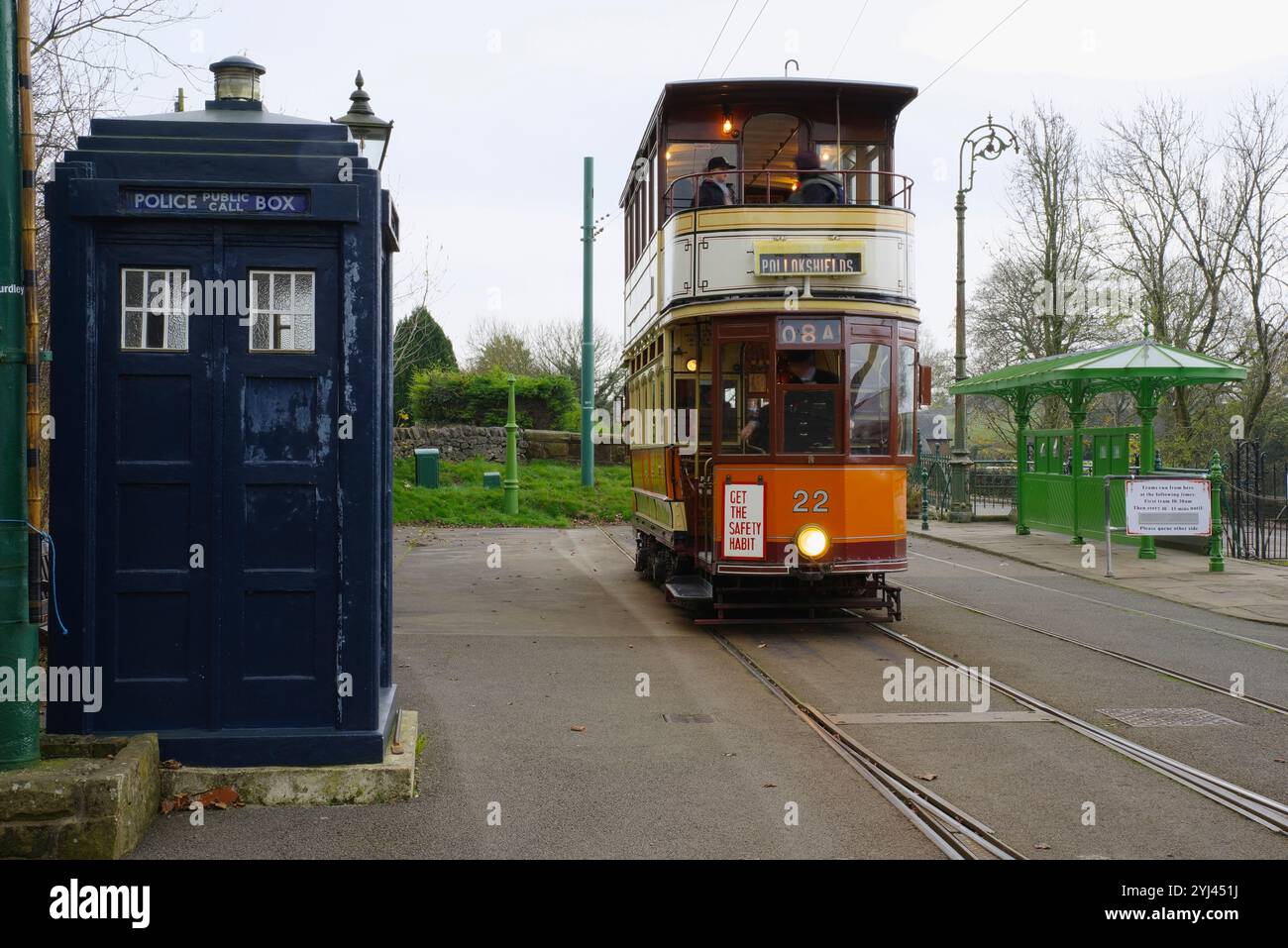 Crich, tramway, Musée, Village, Banque D'Images