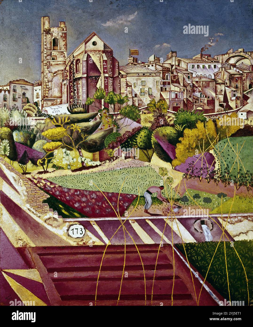 PUEBLO E IGLESIA DE MONTROIG - 1919 - OLEO -73X61. Auteur : JOAN MIRO. Lieu : COLLECTION PRIVÉE. Palma. MAJORQUE. ESPAGNE. Banque D'Images