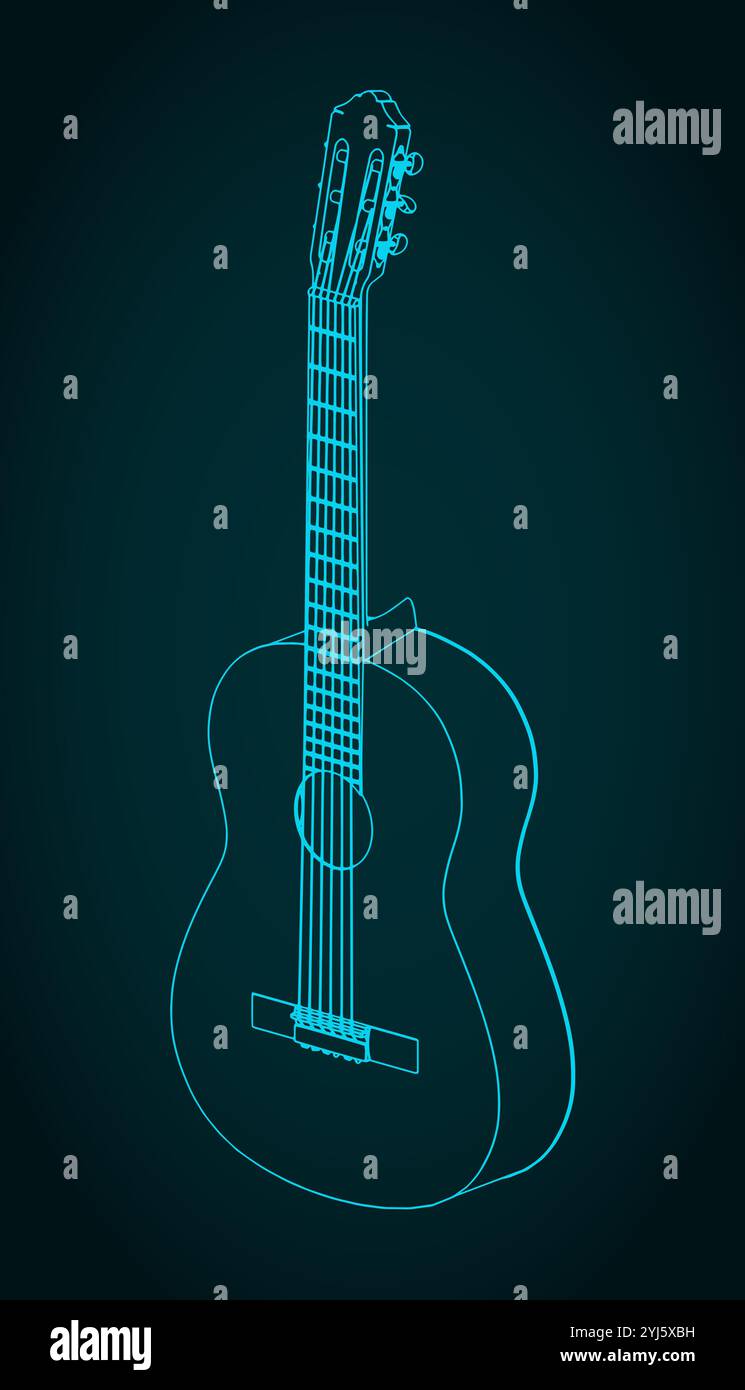 La guitare classique est un instrument de musique à cordes pincées acoustiques Illustration de Vecteur