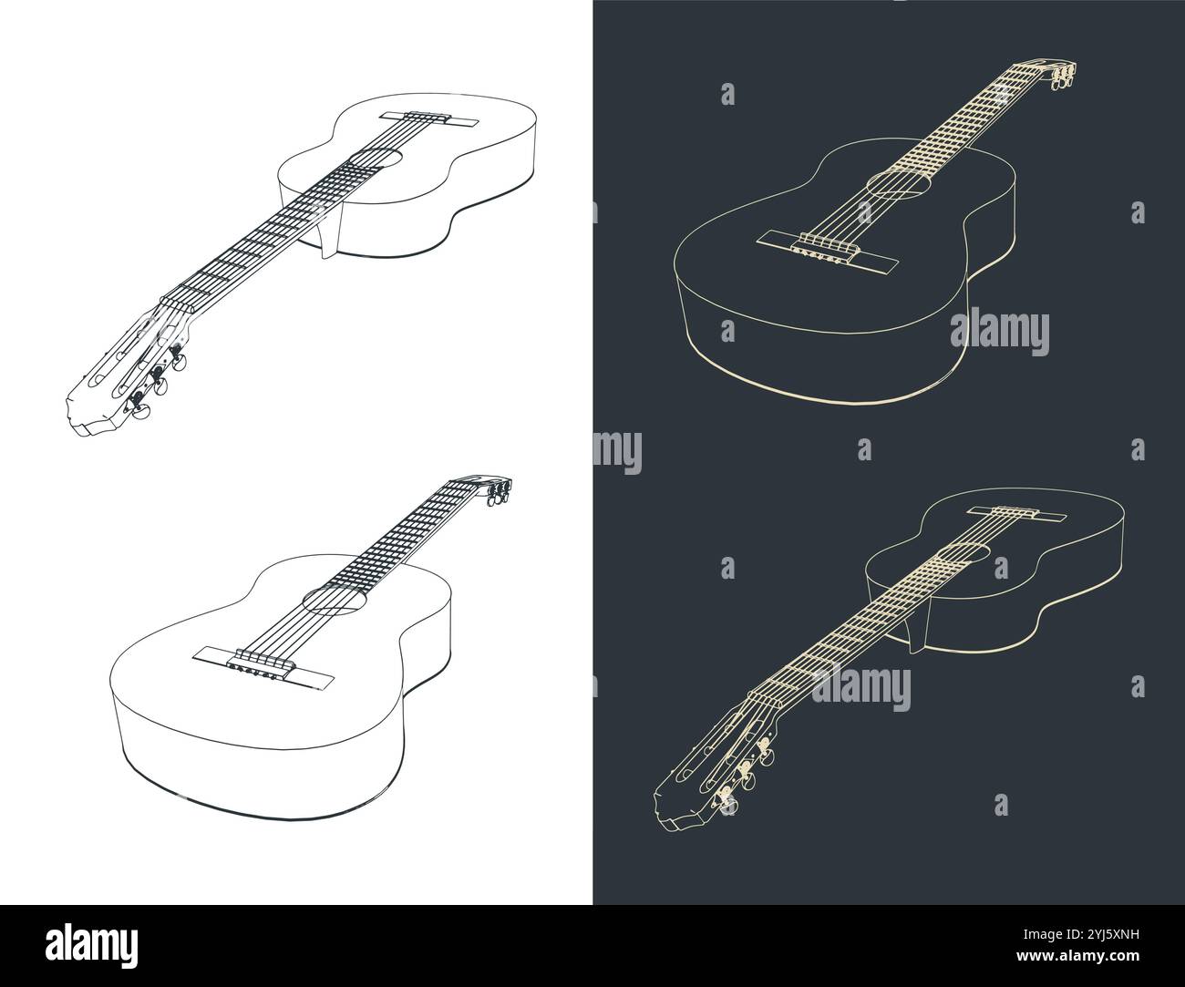 La guitare classique est un instrument de musique à cordes pincées acoustiques Illustration de Vecteur