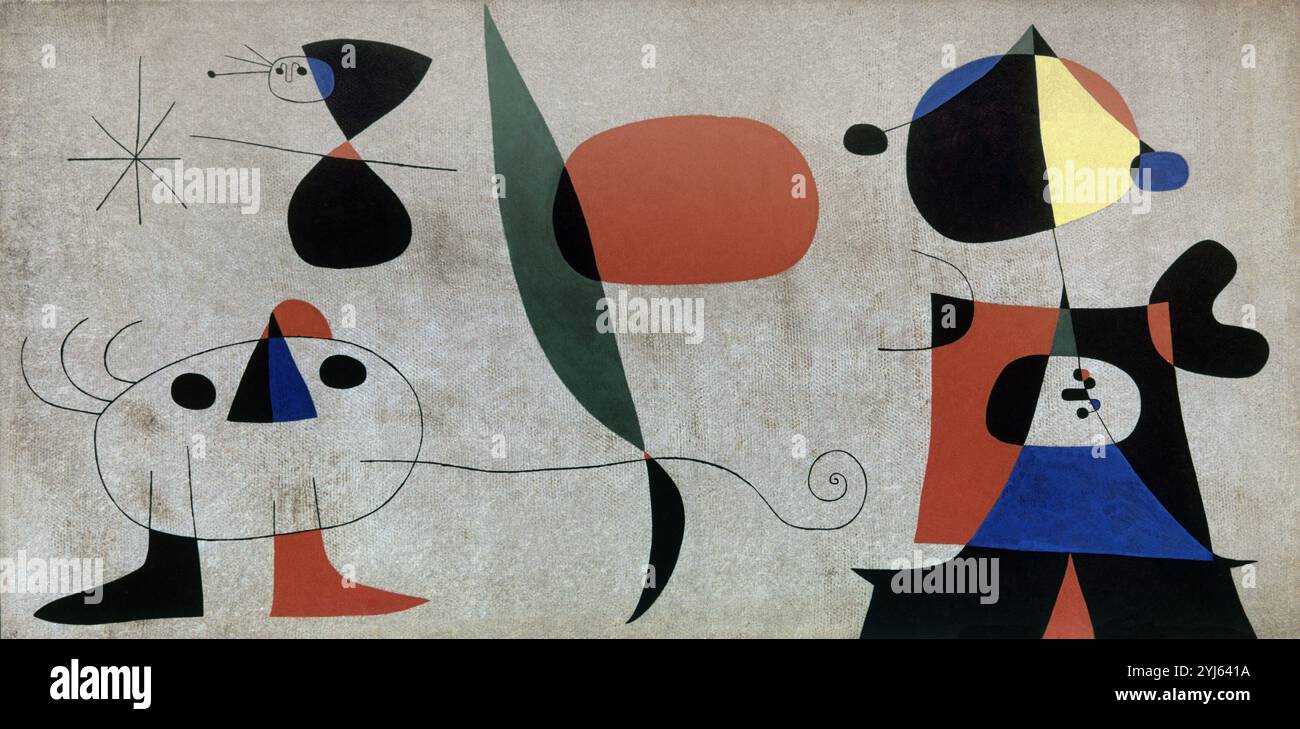 MURALE PINTURA PARA JOAQUIN GOMIS. OLEO SOBRE FIBROCEMENTO, 1948, 125X250. Auteur : JOAN MIRO. Lieu : COLLECTION PRIVÉE. MADRID. ESPAGNE. Banque D'Images