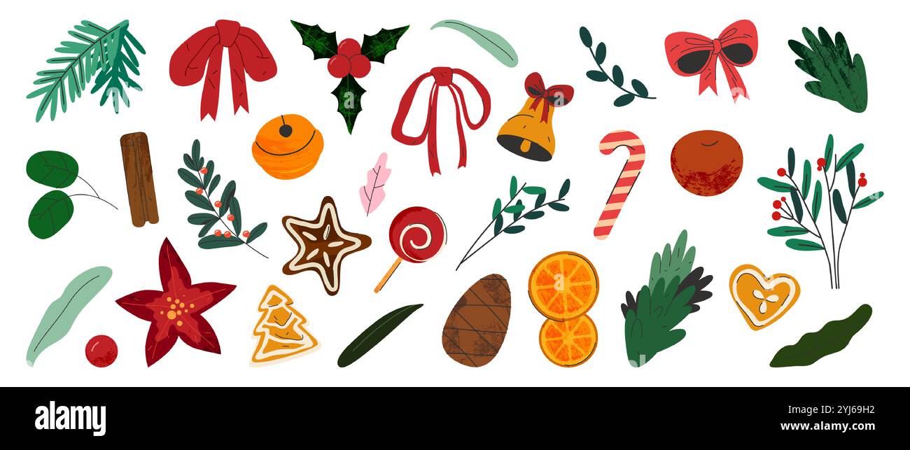 Autocollants décoratifs pour la décoration intérieure sur les vacances de Noël. Icônes vectorielles ou ensemble clip art. Éléments pour le travail à l'aiguille du nouvel an. Illustration de Vecteur