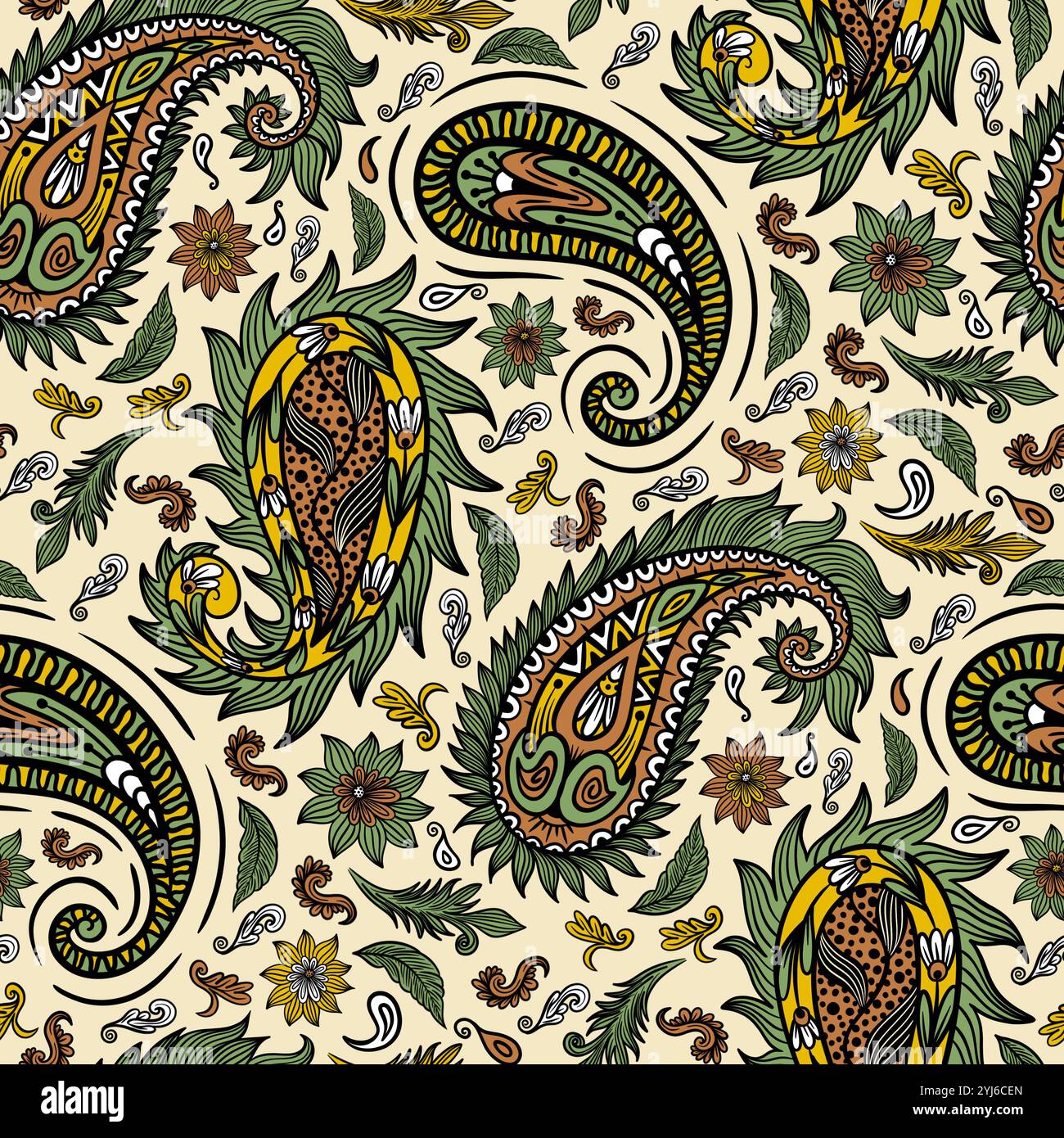 Motif cachemire sans couture. Fond ornemental dessiné à la main Banque D'Images